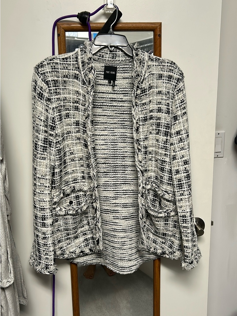 NIC+ZOE Black and White Tweed Open-Front Blazer